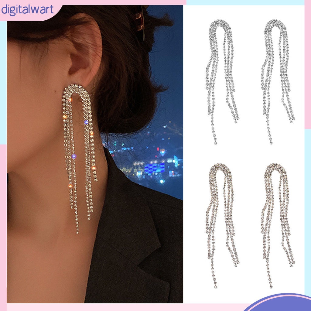 1 Cặp Bông Tai Chữ U Đính Đá Phối Tua Rua Thời Trang