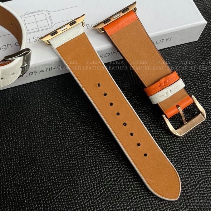 Dây da thủ công Swift Trắng Mix Cam dành cho iWatch, đồng hồ thông minh, đồng hồ cơ DDTC155