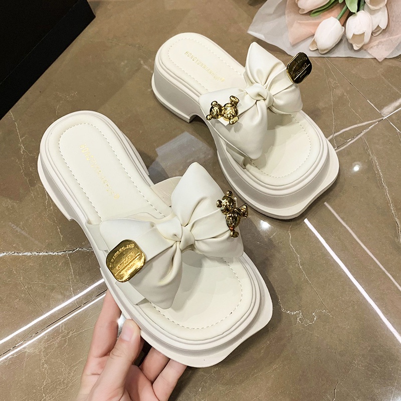 Dép nữ IELGY đế xuồng mũi vuông quai đính nơ chống trượt thời trang Hàn Quốc