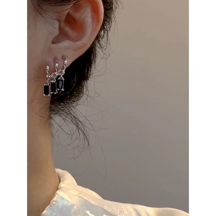 Khuyên Tai Màu Đen Đính Đá zircon Phong Cách hip hop Thời Trang Cá Tính Cho Nữ