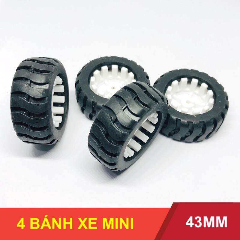 Bộ 4 bánh xe cao su cho động cơ mô tơ giảm tốc N20 đường kính 43mm chế robot DIY - LK0061