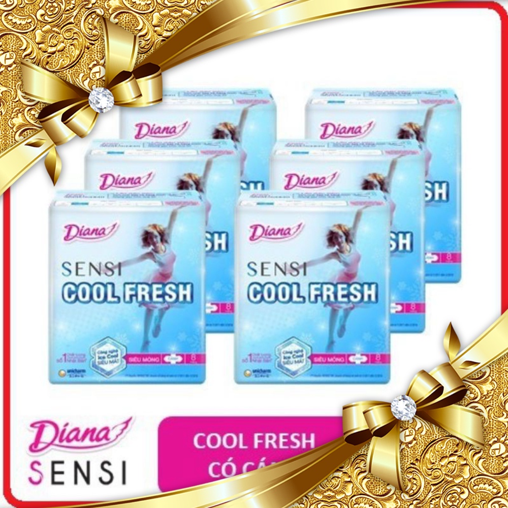 Lốc 6 Gói Băng vệ sinh Diana SenSi Cool Fresh Siêu Mỏng (8 miếng)