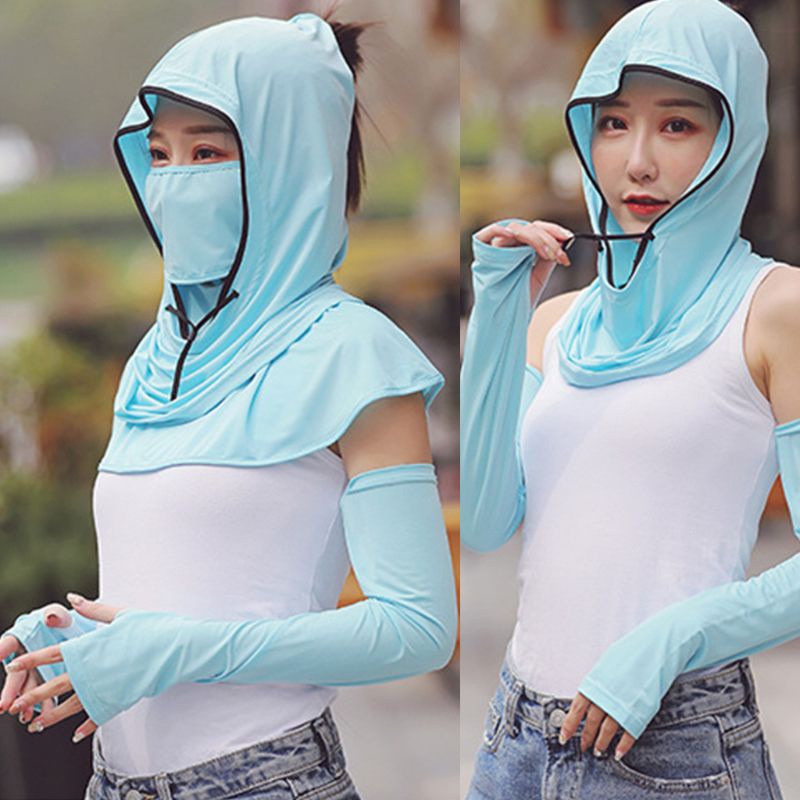 Mũ Trùm Đầu Kiêm Khăn Quàng Cổ Chống Nắng / Tia UV Bằng Lụa Lạnh Thời Trang Cho Nữ