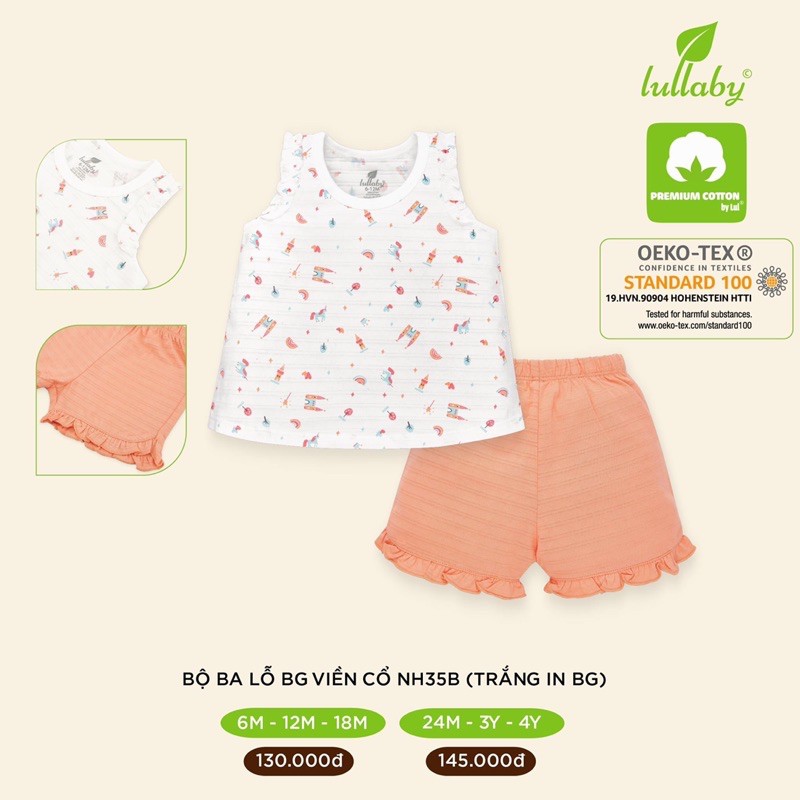 Bộ ba lỗ bé trai/bé gái viền cổ cotton Lullaby