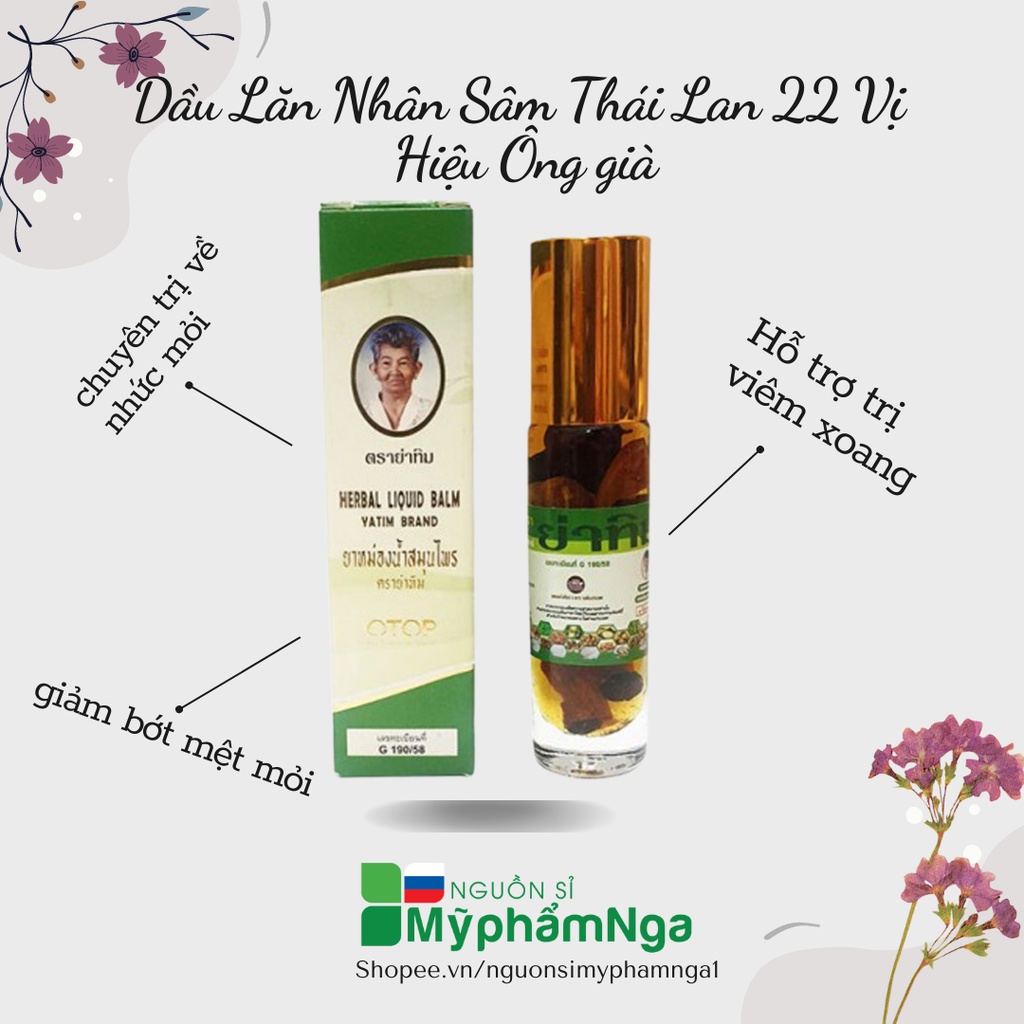 Dầu Lăn Nhân Sâm Thái Lan 22 Vị Hiệu Ông già Herbal Liquid Balm Yatim Brand