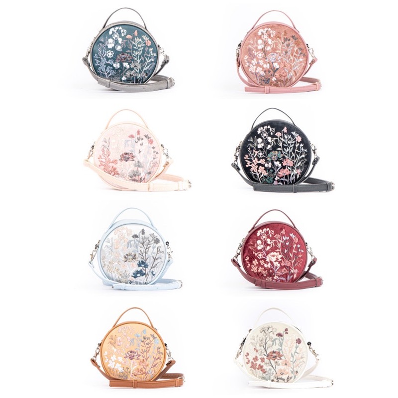 Túi tròn đeo chéo thêu hoa Ngaos Florabom 02