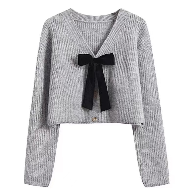 Áo khoác cardigan SUXI dệt kim dáng rộng phối nơ phong cách Hàn Quốc thời trang mùa thu cho nữ