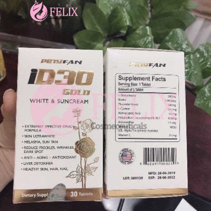 [CHÍNH HÃNG] {TEM CHỐNG GIẢ} VIÊN UỐNG TRẮNG DA CHỐNG NẮNG ID30 GOLD LỌ 30 VIÊN | Thế Giới Skin Care