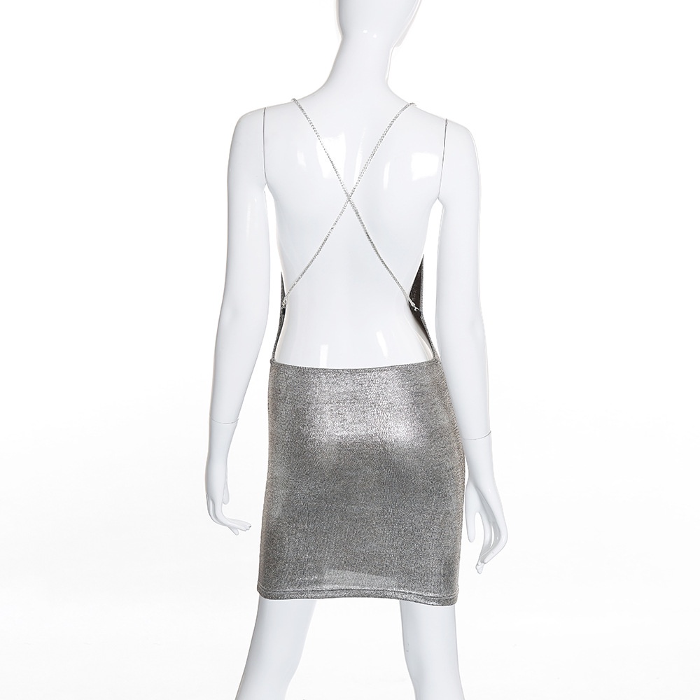 DUNEA Đầm Hai Dây Cổ Khoét Sâu Hở Lưng Màu Đồng Lấp Lánh Quyến Rũ Cho Nữ