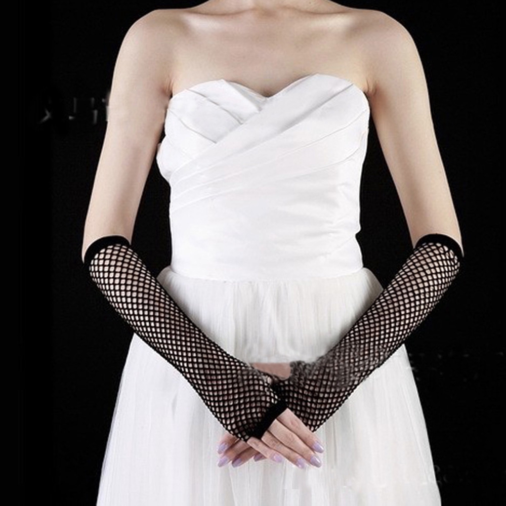 Găng Tay Cao Su Hở Ngón Màu Đen Phong Cách Gothic