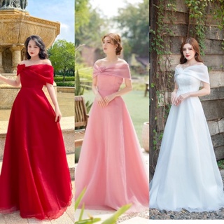 Đầm maxi dạ hội trễ vai xôp, che bắp tay, vai thô - Hình thật Sp 100%