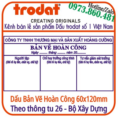 Khắc dấu Bản Vẽ Hoàn Công Thông tư 26 Bộ Xây Dựng (60x120mm)