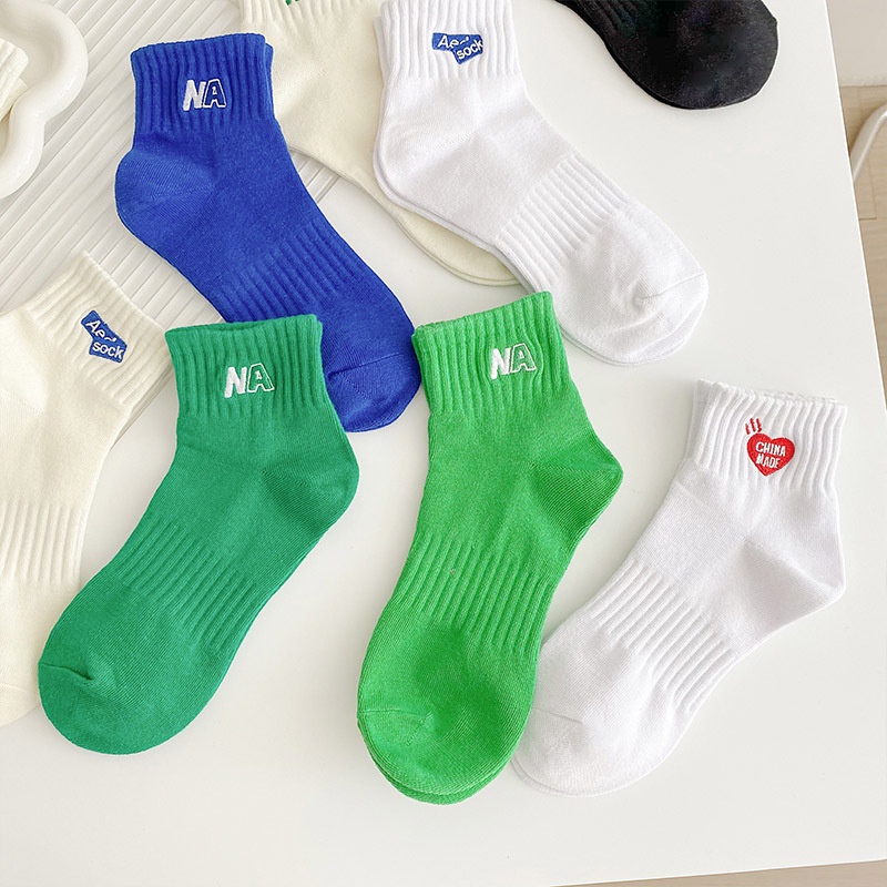 Vớ Cotton Cổ Vừa Thêu Họa Tiết Phong Cách Nhật Bản Thời Trang Mùa Hè Cho Nữ