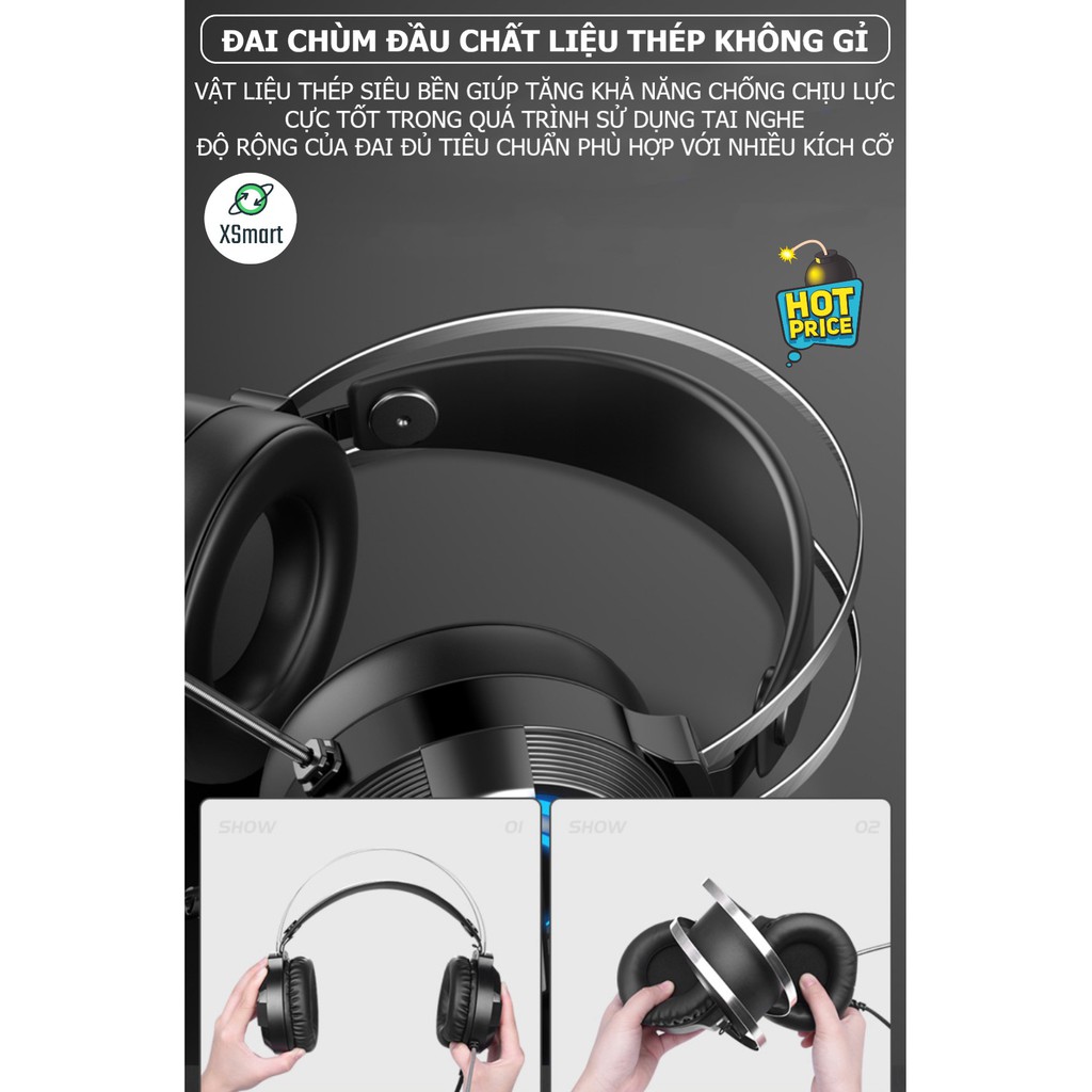 COMBO Gaming Bàn phím và chuột kèm tai nghe chụp tai headphone super bass, phím LED 10 chế độ, K618+V5 tia sét + Q9 7.1