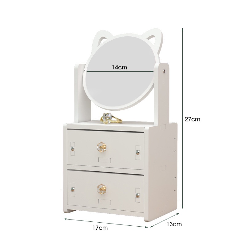 Bàn Trang Điểm Mini Kèm Gương Tai Mèo 2 Tầng Có Ngăn Kéo Siêu Yêu