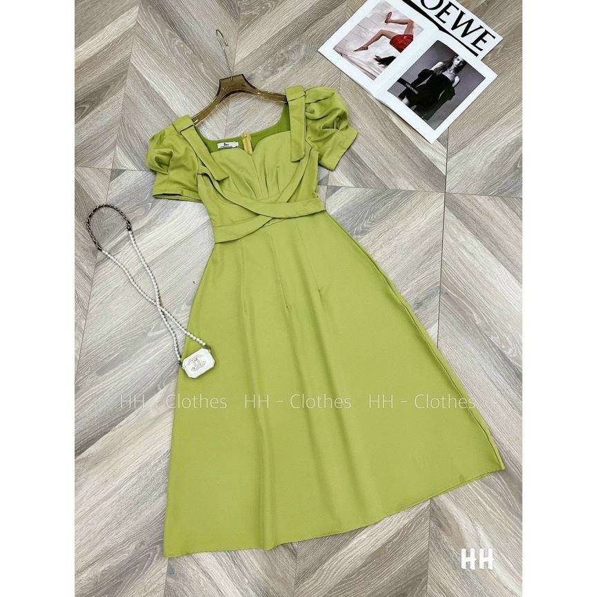 Đầm váy nữ maxi xanh họa tiết ngực xếp li nhẹ dáng xòe siêu xinh phù hợp cho các tình yêu đi dự tiệc