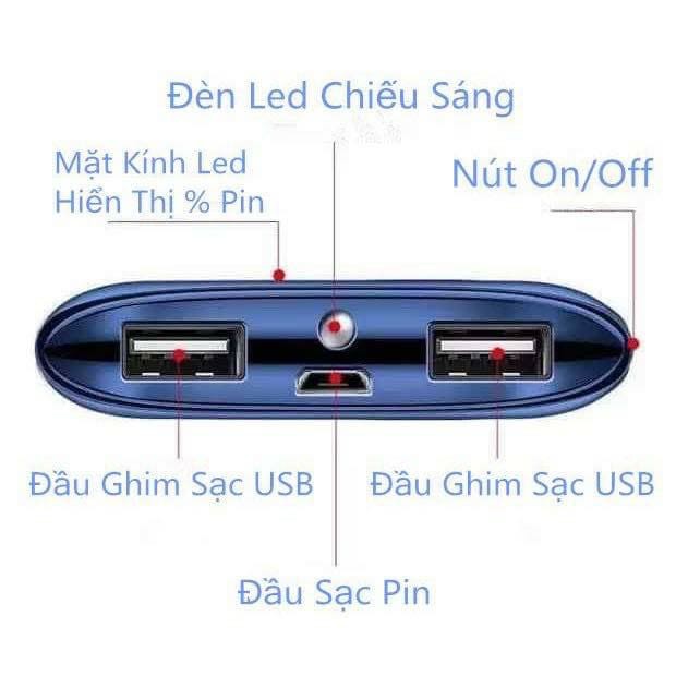 Sạc Dự Phòng Pin Dự Phòng Liên Thông Y10 Pin Trâu Dung Lượng 20000 MAH Bảo Hành 1 Năm 2 Cổng Cắm Đèn Pin - Hỗ Trợ Sạc Nh