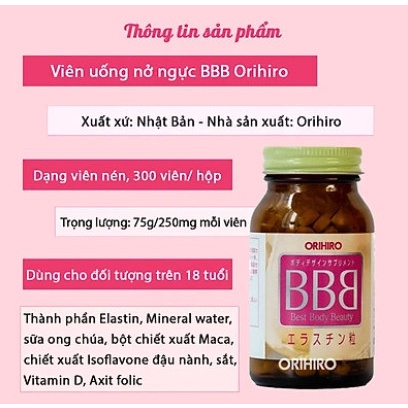 Viên Uống ORIHIRO BBB Best Beauty Body Tăng Kích Thước Và Săn Chắc Ngực 300 Viên/Hộp