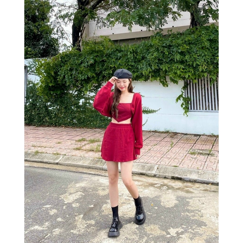 Set 3 món áo kèm khoác chân váy có lót siêu xinh - Đón giáng sinh với set 3 món năng động