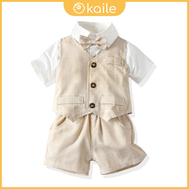 1-6 tuổi / bé trai áo sơ mi sọc trắng / quần short / bộ vest thắt nơ kiểu Âu / váy dự tiệc sinh nhật quý ông / quần áo trẻ em kaile
