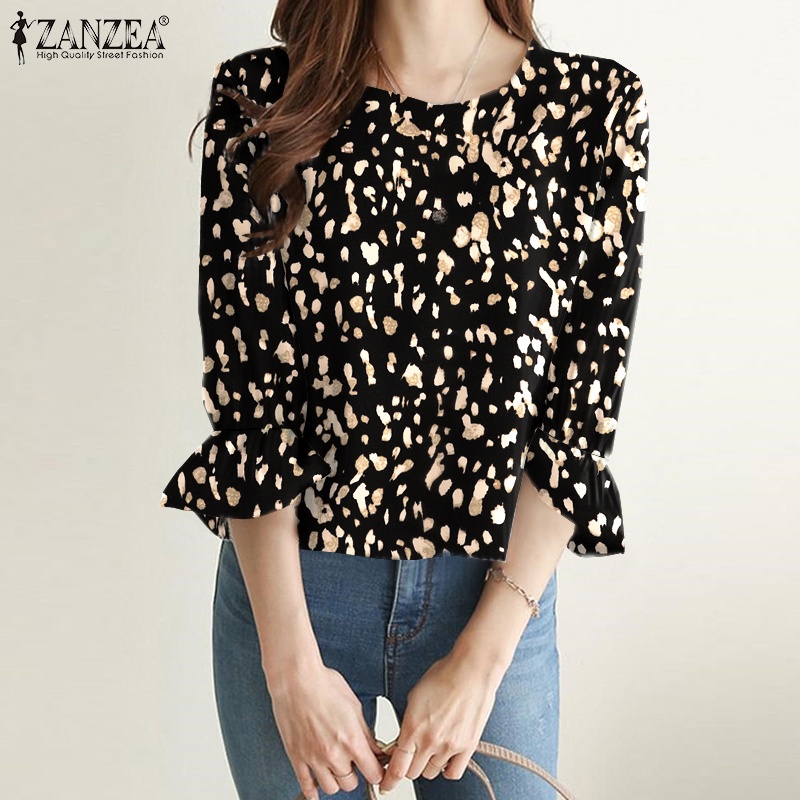 Zanzea Áo Cánh Tay 3 / 4 Cổ Tròn In Họa Tiết Thời Trang Cho Nữ