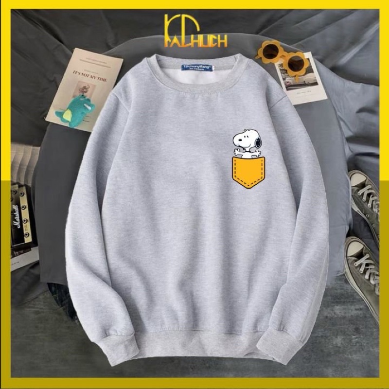 Áo sweater unisex in Snoopy túi dễ thương, size từ 40-70kg cho cả nam nữ có nhiều màu lựa chọn