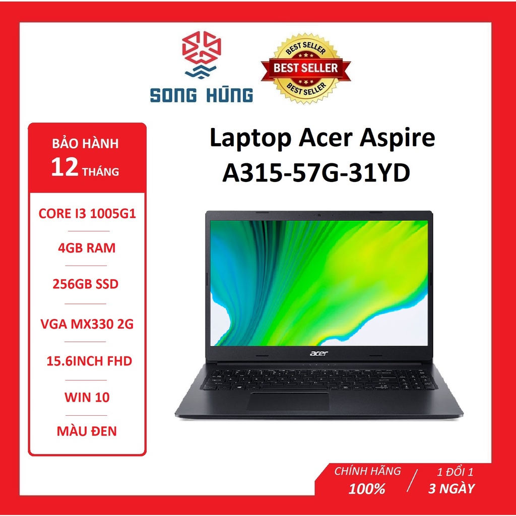 Laptop Acer Aspire A315-57G-31YD (NX.HZRSV.008) (i3 1005G1/4GB RAM/256GB SSD/MX330 2G/15.6 inch FHD/Win 10/Đen)