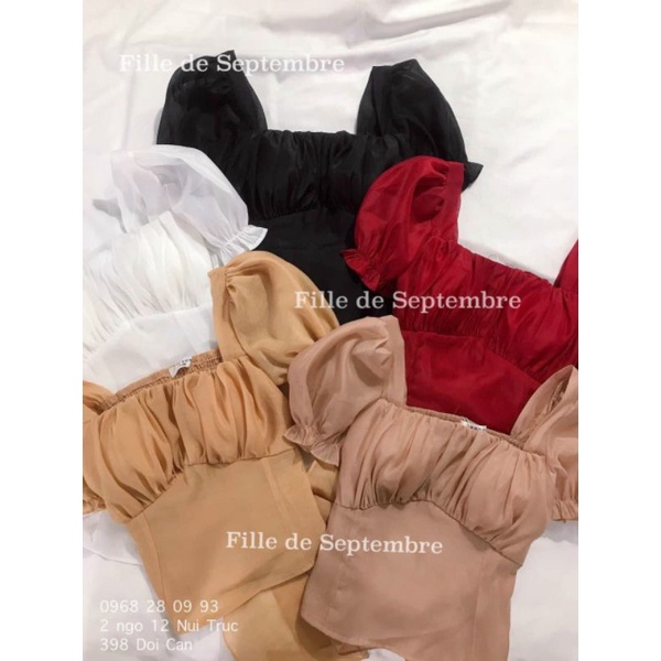 Áo mod ngực vôn kiến cột nơ sau lưng tay phồng bo chun (Sẵn mod)