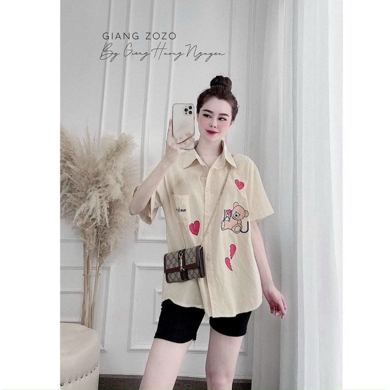 Áo sơ mi hình gấu siêu xinh