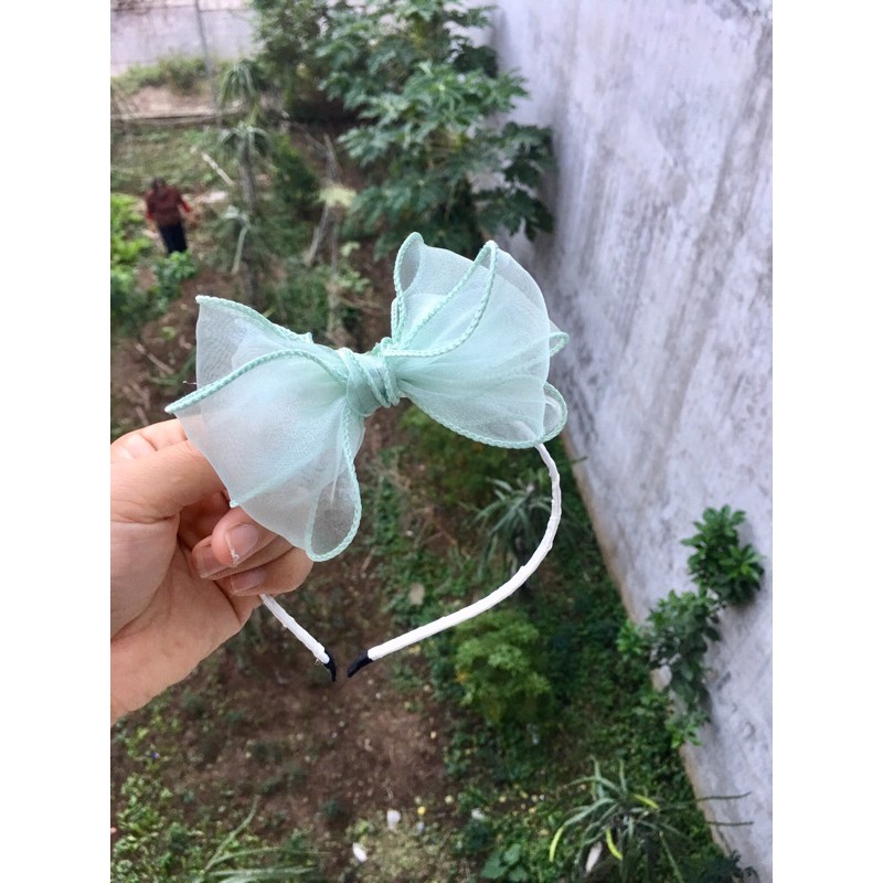 bờm cài tóc nơ voan xoắn bèo cho bé