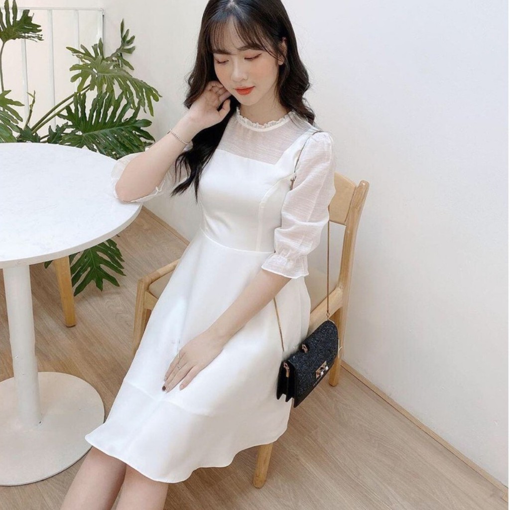Đầm trắng voan xòe dịu dàng nữ tính | BigBuy360 - bigbuy360.vn