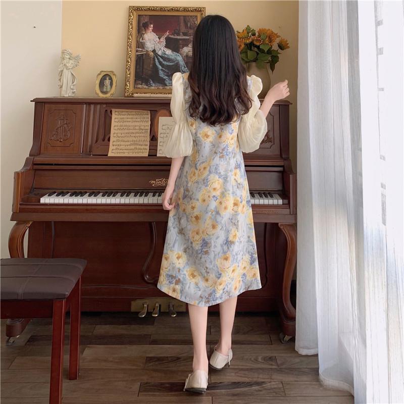 Đầm tay lửng họa tiết hoa thời trang nữ tính ngọt ngào