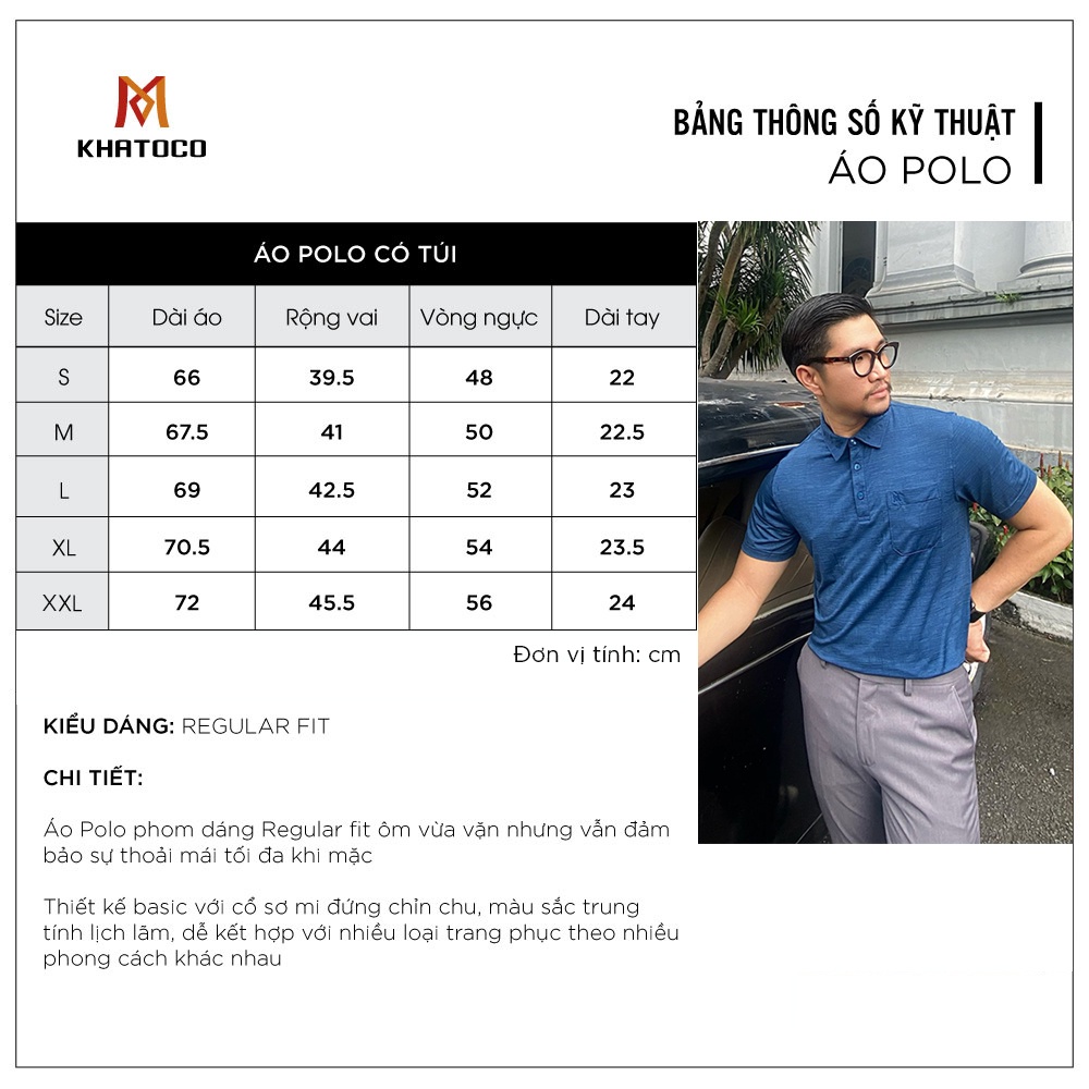 Áo thun polo nam Khatoco họa tiết xanh mã A2MN398R2-CNMK032-2407-N