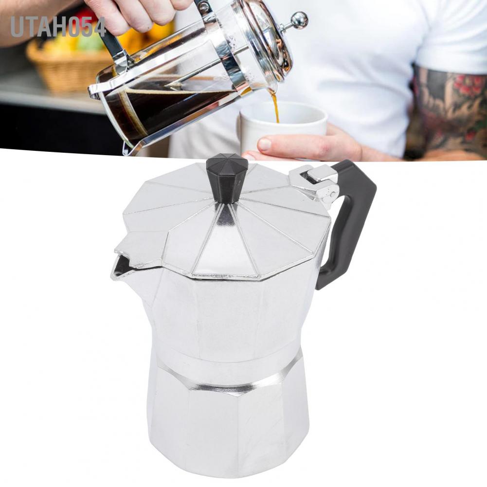 Utah054 Moka Pot 150ml nhôm bát giác gia dụng Sưởi ấm phong cách mộc mạc Bạc cắm trại pha cà phê cho văn phòng