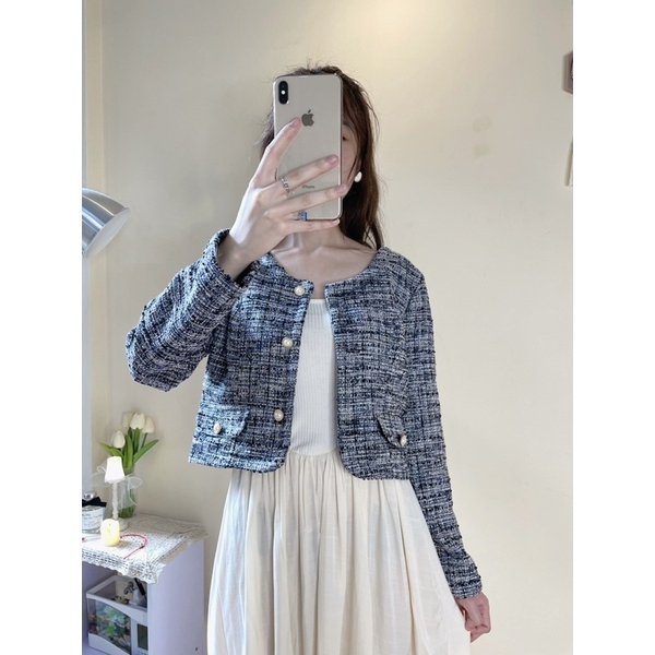 Áo khoác dạ hai lớp croptop + TẶNG kèm hộp, túi thơm