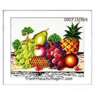 Tranh thêu chữ thập giỏ trái cây chín mọng H424 (thêu kín 100% trên nền vải trắng)