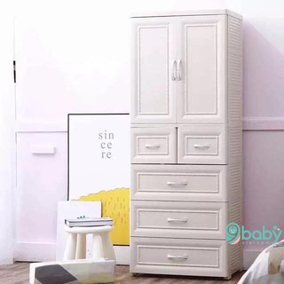 FREE SHIP !! Tủ nhựa 5 tầng vân gỗ cao cấp KUB / 9BABY chính hãng (Tặng kèm bánh xe)