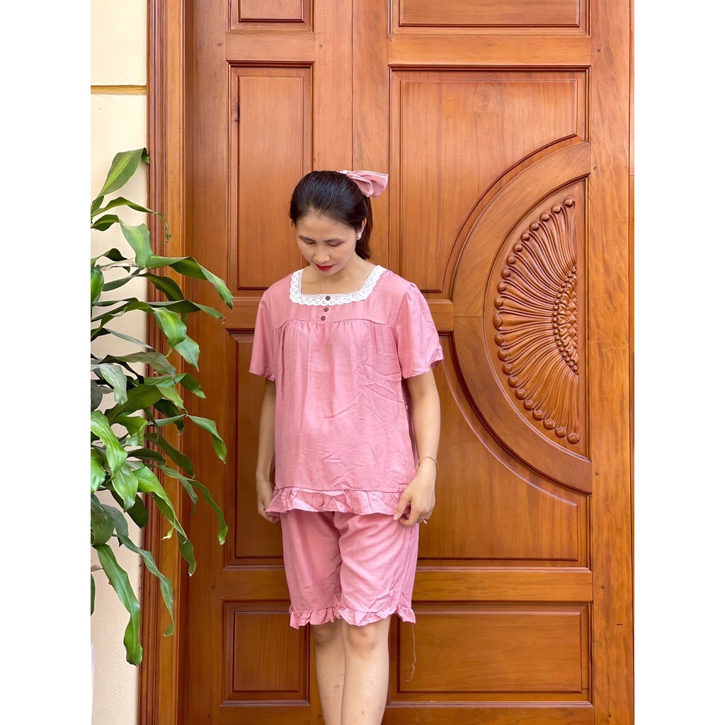 Đồ Bộ Bầu LỬNG tay cánh tiên Chất Đũi Mát Cổ Vuông 3 khuy màu sắc tươi trẻ BL832