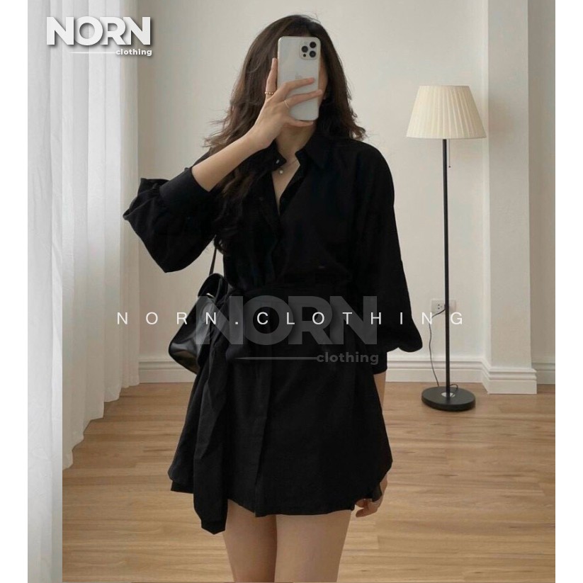 Set sơ mi thắt eo tay bồng kết hợp chân váy xếp ly - NORN Clothing