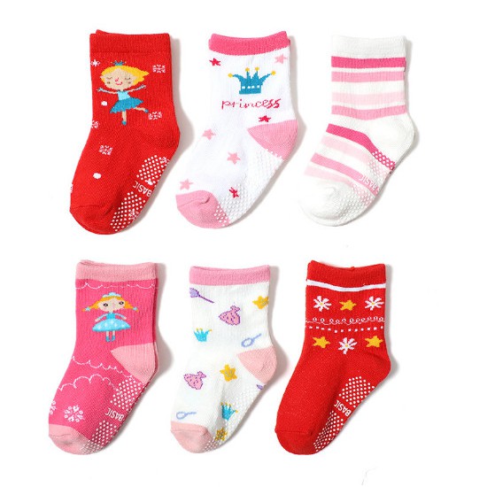 Set 5 Tất KID BASIC 100% chống trượt chống trơn cho bé trai, bé gái 0-5 tuổi cực xinh