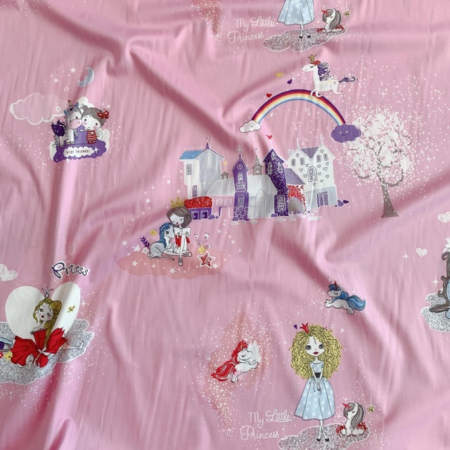 Vải thô lụa Hàn Quốc khổ m6 100% cotton mẫu Princess and pony