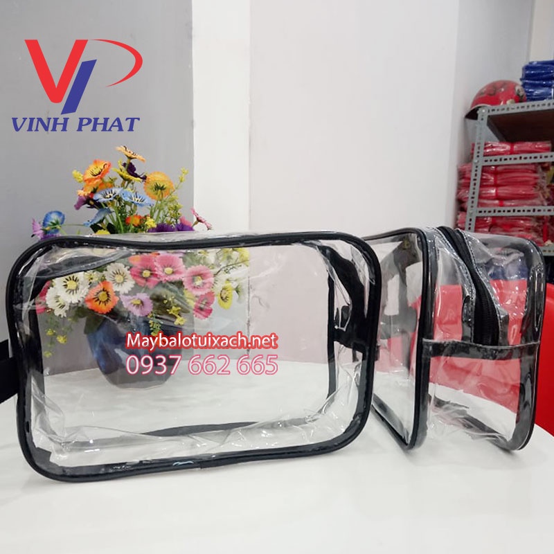 Túi nhựa pvc trong suốt viền đen đựng mỹ phẩm sang trọng, quý phái và thời trang