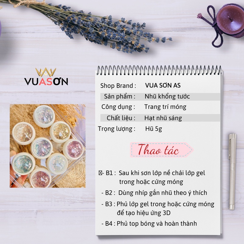 Phụ kiện nail giá rẻ sét nhũ khổng tước nhũ kim cương vảy cá set 8 hũ VUA SƠN AS