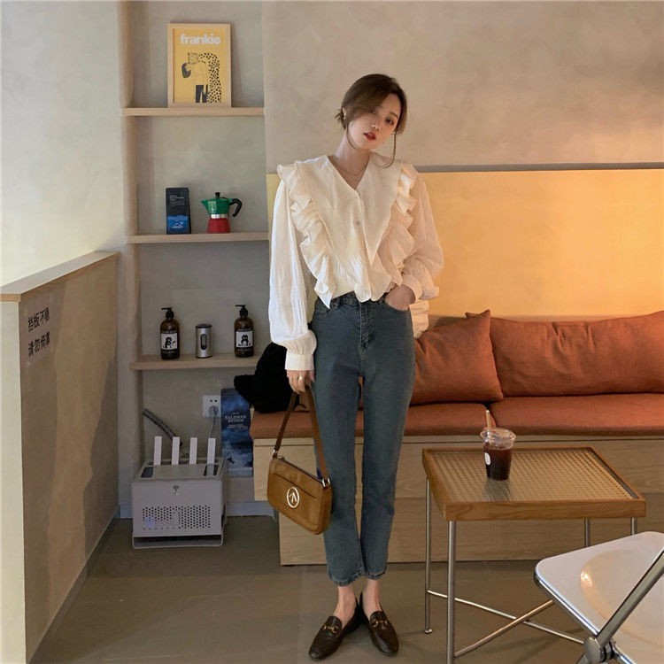 Mùa xuân và thu Pháp khí chất áo blouse nữ thiết kế cảm giác thích hợp 2021 sơ mi trắng mới dài tay