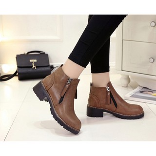 Boots nữ thấp cổ có khóa, giày boot nữ lót lông hàn quốc
