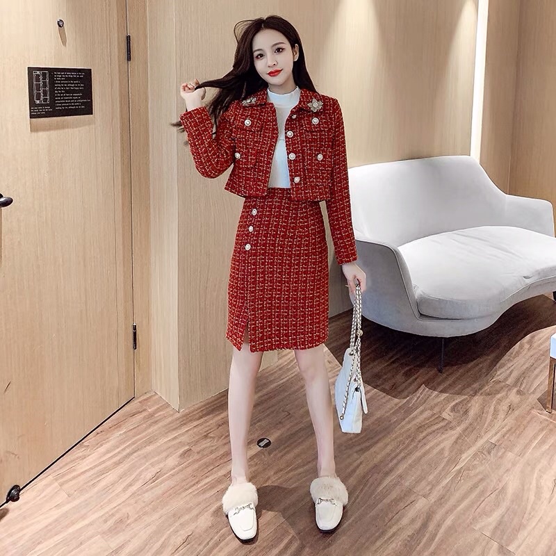 Sét Dạ Tweed 3 Món Áo Khoác + CV + Áo Len Cao Cấp | Tomjune Shop D014