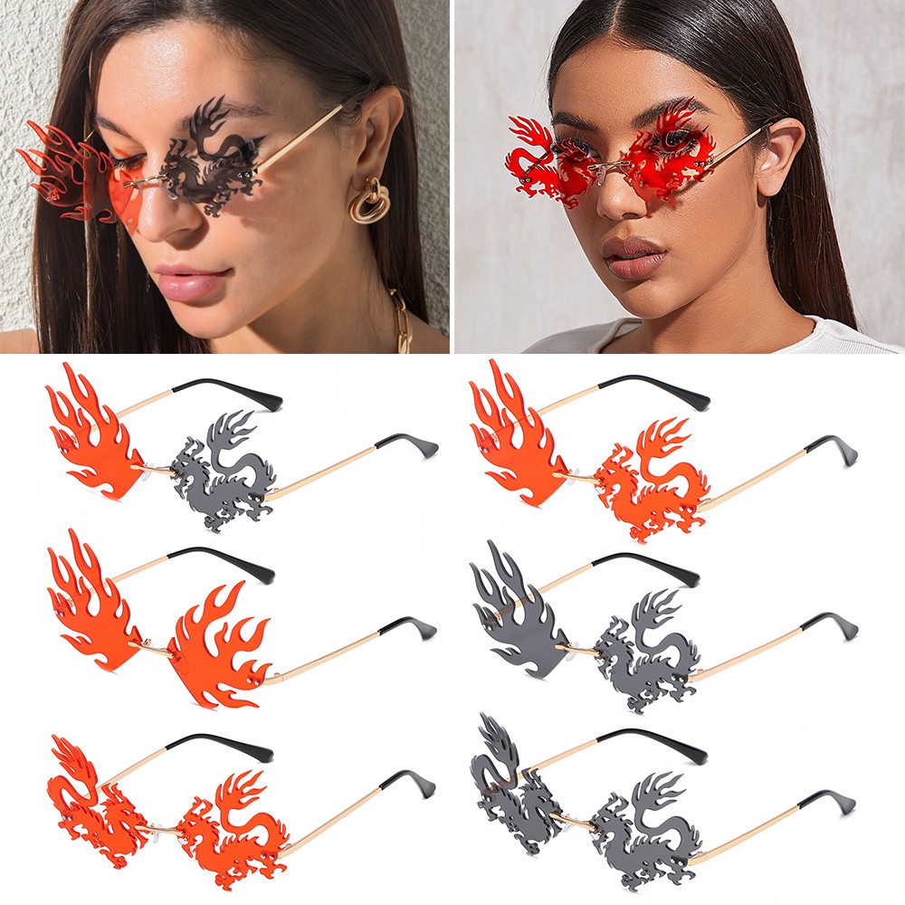 Kính Râm Không Gọng Hình Rồng Phượng Chống Tia Uv 400 Thời Trang Cho Nam Và Nữ