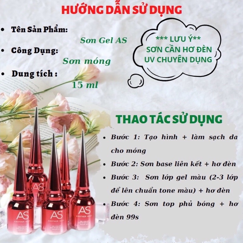 Sơn gel AS sơn móng tay gel tone trắng sữa xanh ngọc tím nhạt chai 15ml