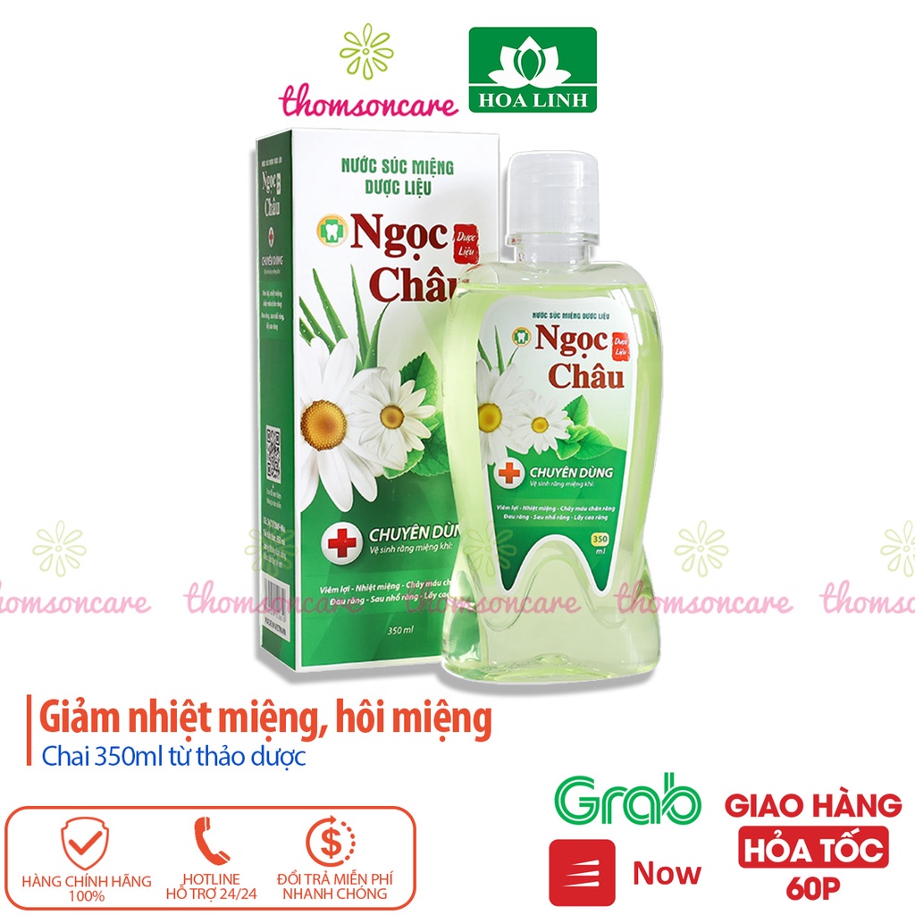 Nước súc miệng dược liệu Ngọc Châu - giảm nhiệt, hôi miệng từ trà xanh, bạc hà, tinh dầu tràm chai xúc 350ml