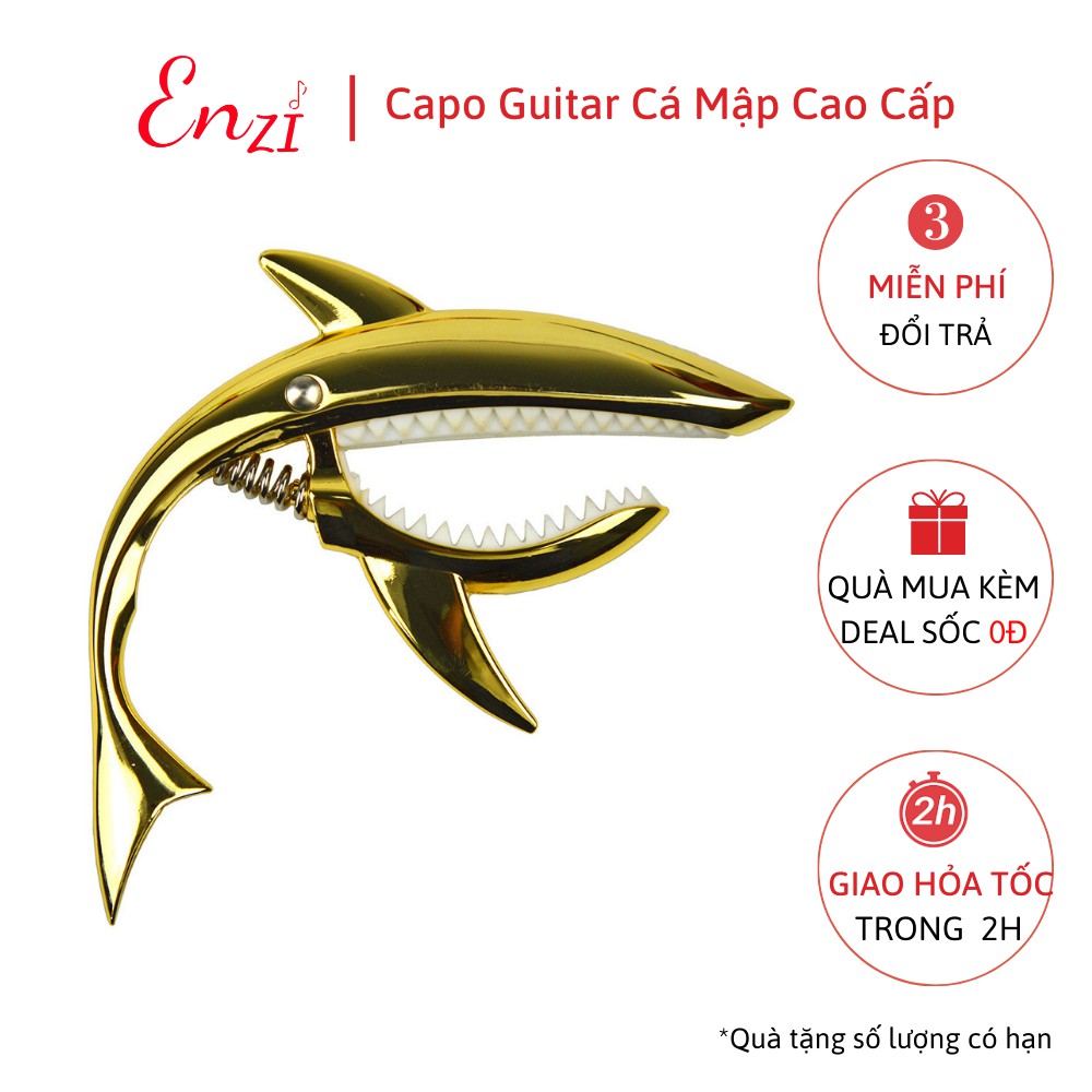 Capo guitar cá mập màu bạc cho đàn guitar classic acoustic cao cấp Enzi